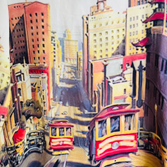 Vintage Printed San Fransisco Trolley Car Silk Gray Ivory Beaded Blouse Shirt L - Picture 14 of 15